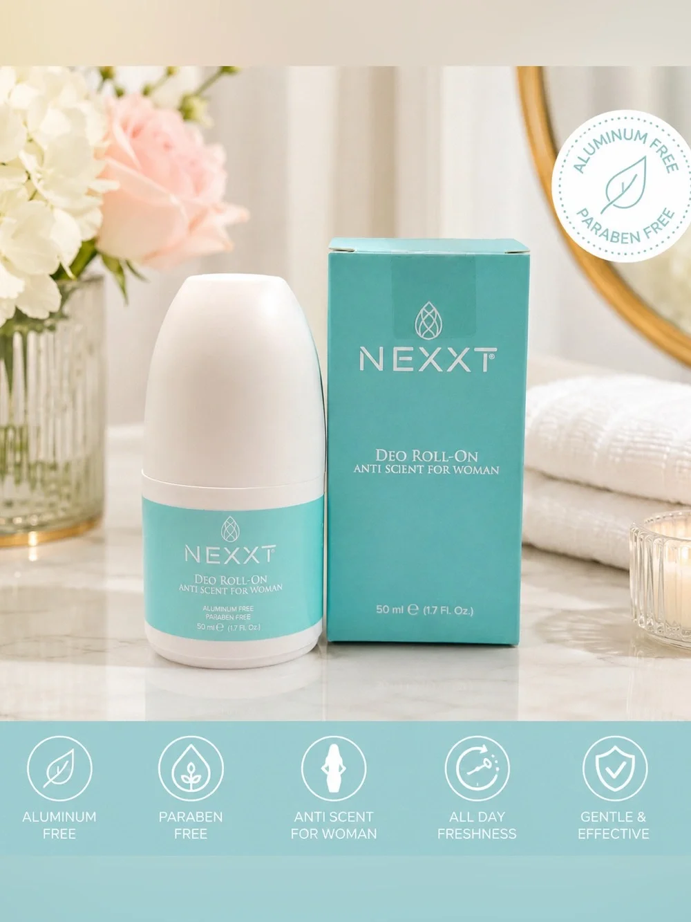 NexxT Aluminum Free Deo Roll-On for Women 50mL | Paraben Free | New in Box